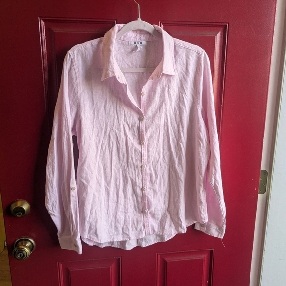 NWT Three Dots Pink Linen Button Down - Picture 1 of 4